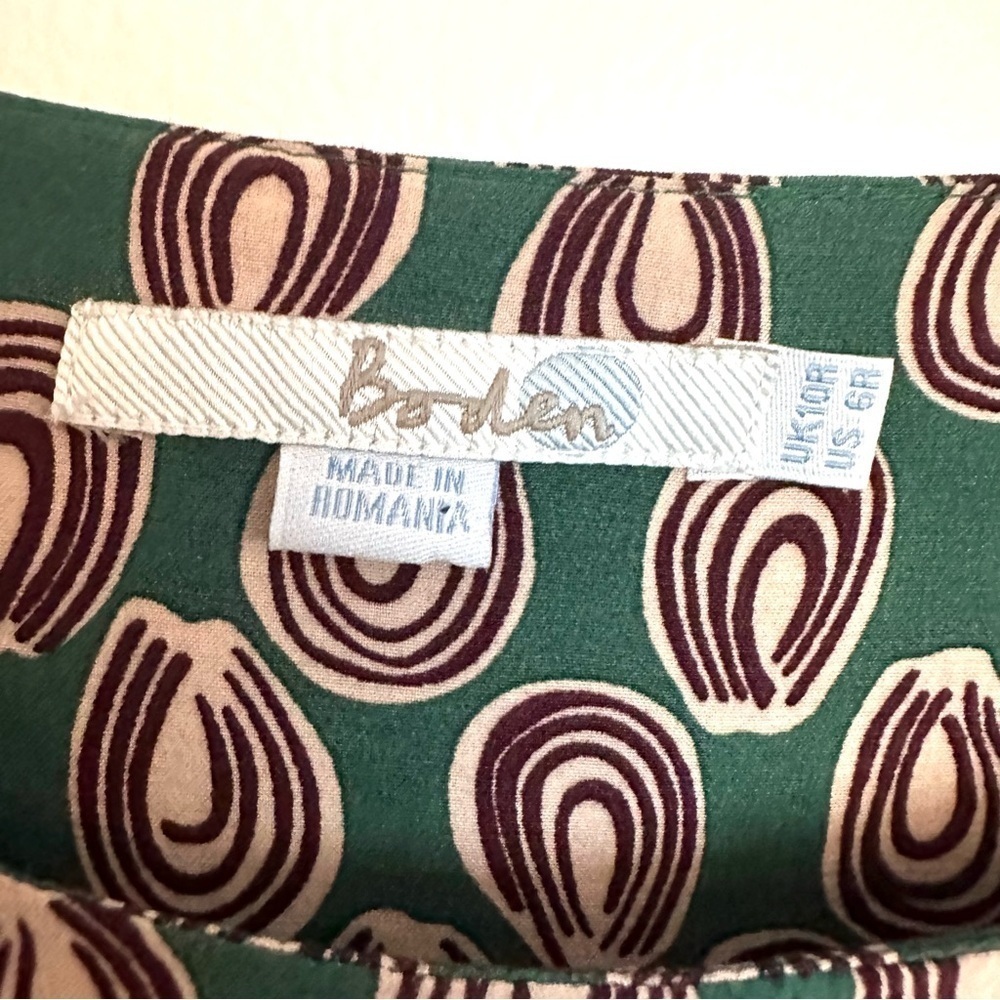 Boden Green and Brown Circle Patten Women’s Top Size 6R - Picture 3 of 11